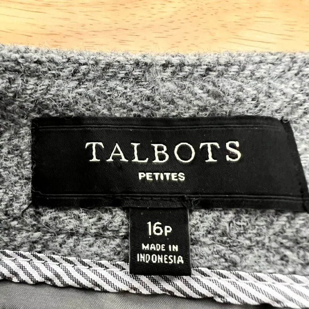 Talbots Womens Wool Blend A-Line Skirt Above Knee Gray Size 16P Zip